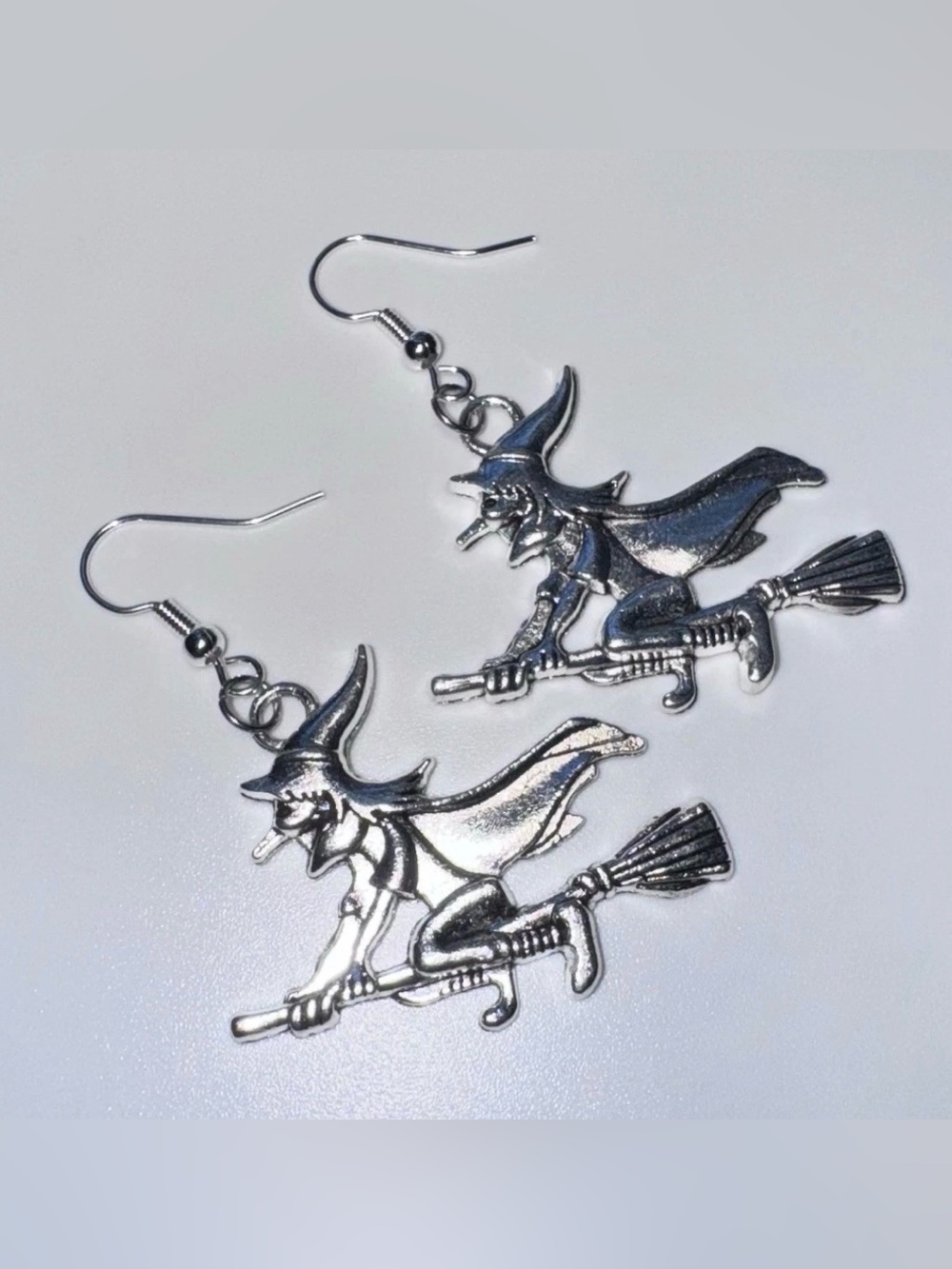 Witch On Broom Halloween Charm Nickel Free Handmade Dangle/Fishhook Earrings
